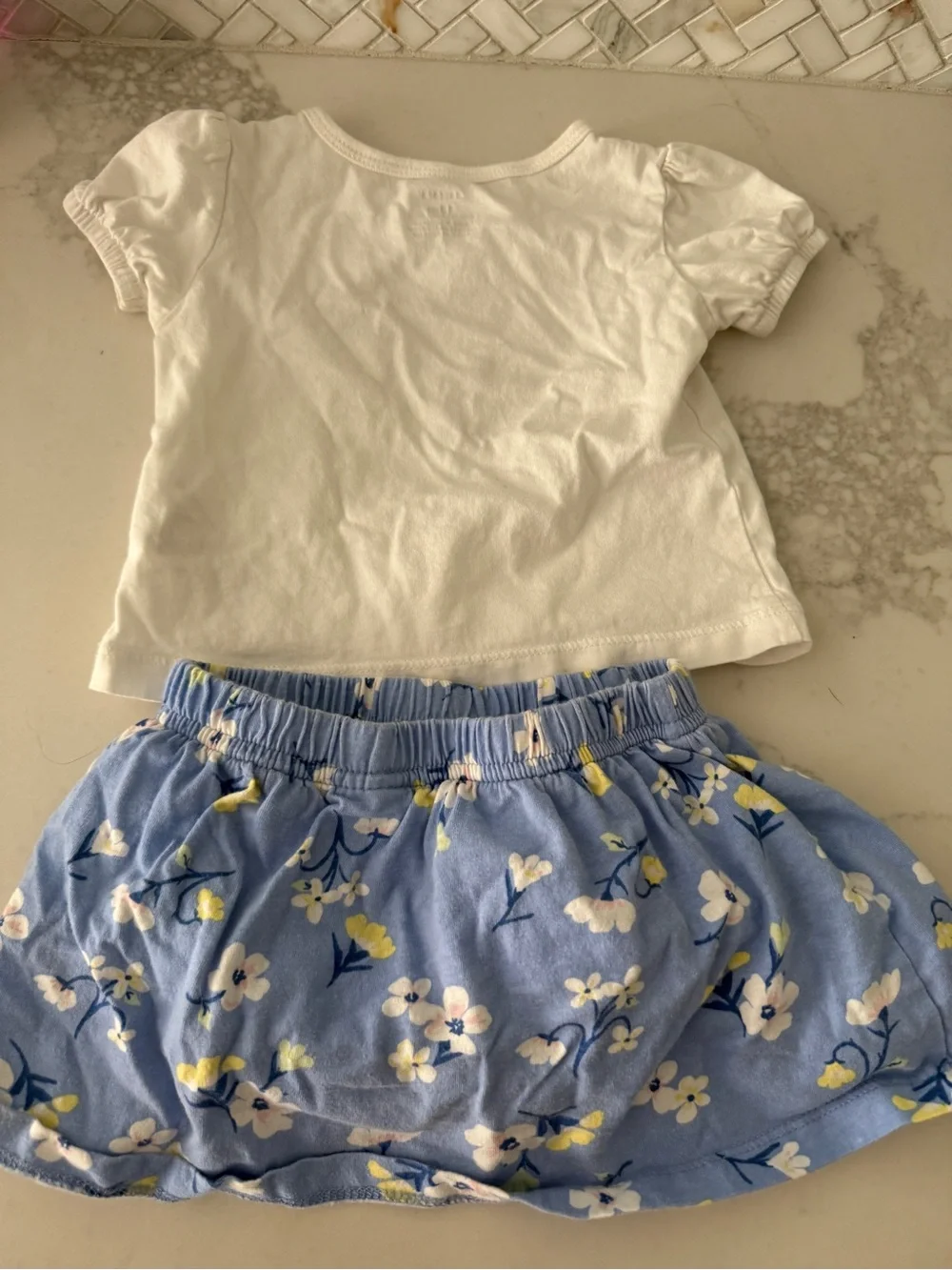 Carter's White Bunny Tee with Light Blue Floral Skirt